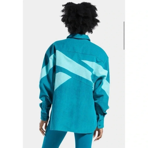 Reebok x Cardi B Seaport Teal Corduroy Cover-Up Shirt Jacket Size XS - Picture 2 of 12